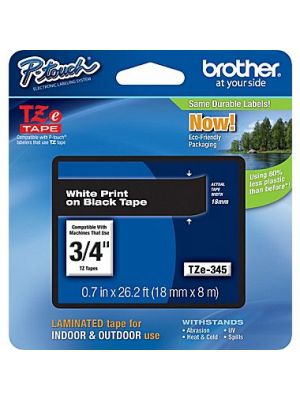 Brother TZe-345 18mm (0.75 Inch), Length of 8M, White on Black Label Tape Original