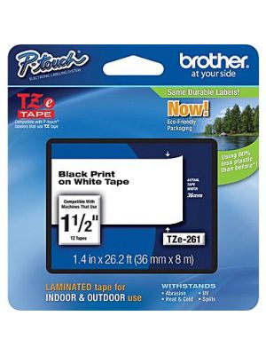 Brother TZe-261 36mm (1.5 Inch) , Length of 8M, Black on White Label Tape Original