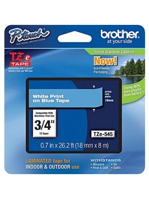 Brother TZe-545 18mm (0.75 Inch), Length of 8M, White on Blue Label Tape Original