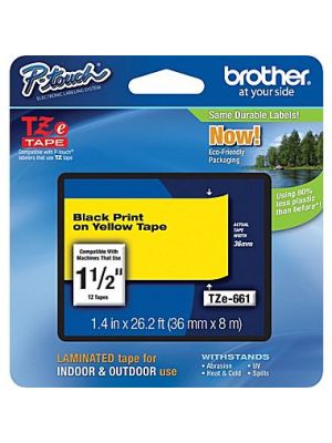 Brother TZe-661 36mm (1.5 Inch), Length of 8M,  Black on Yellow Label Tape Original