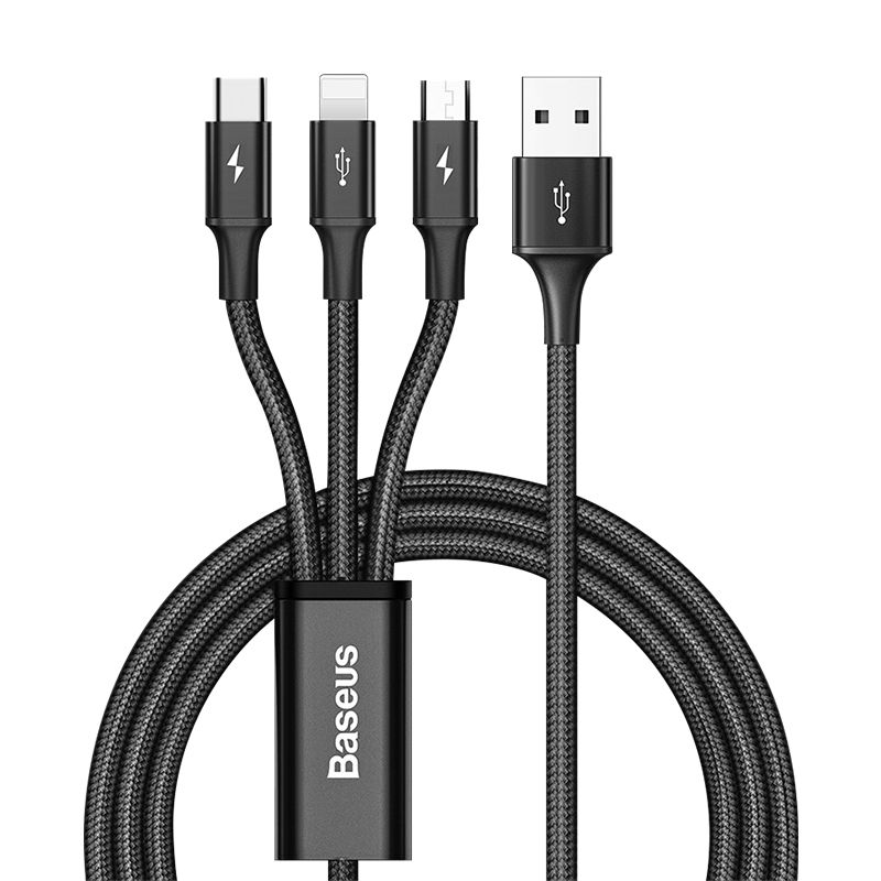 Câble Rétractable 3 en 1 USB vers USB-C Lightning Micro-USB 1m Baseus Noir  - Cdiscount Téléphonie