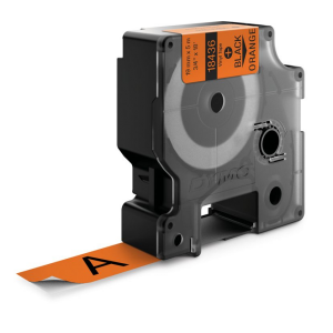 Dymo 18436 IND 19mm 3/4 Inch Vinyl Black on Orange Tape, Compatible