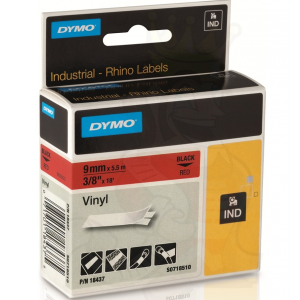 Dymo 18437 IND 9mm (3/8 Inch Vinyl Black on Red Tape, Compatible