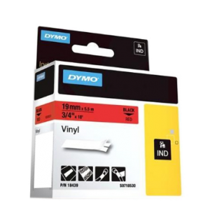 Dymo 18439 IND 19mm (3/4 Inch Vinyl Black on Red Tape, Compatible