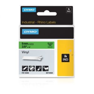 Dymo 18440 IND 9mm (3/8 Inch Vinyl Black on Green Tape, Compatible