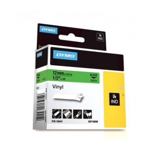 Dymo 18441 IND 12mm (1/2 Inch Vinyl Black on Green Tape, Compatible