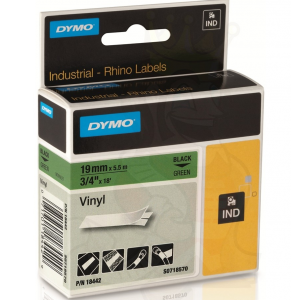 Dymo 18442 IND 19mm (3/4 Inch Vinyl Black on Green Tape, Compatible