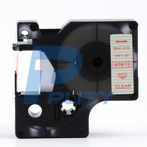 Dymo 40912 9mm Red on Clear D1 Label Tape, Compatible