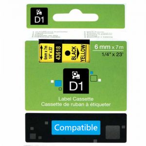 Dymo 43618 6mm Black On Yellow D1 Label Tape, Compatible