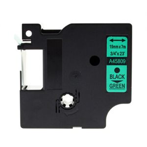 Dymo D1 45809 19mm Black On Green D1 Label Tape, Compatible