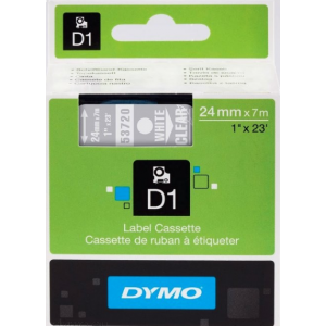 Dymo D1 53720  24mm (1 Inch) White on Clear Polyester Tape, Compatible