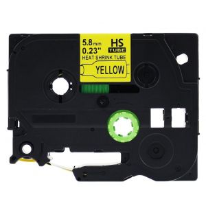 Brother HSe-611 5.8mm (0.25 Inch) Heat Shrink Tube Tape Cassette - Black on Yellow, Compatible