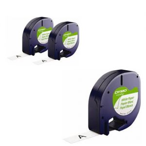DYMO  91330 LetraTag Label Tape, 12mm (1/2 Inch)  by 13' Black on White Paper, 3 Packs Compatible