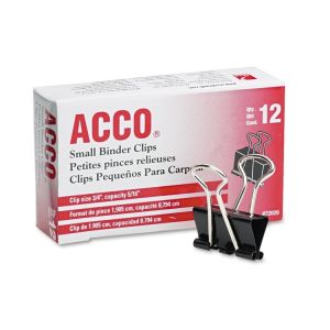 ACCO Extra Small Binder Clips, 5/16 InchCapacity, 3/4 Inch, Black & Silver, 12/Box