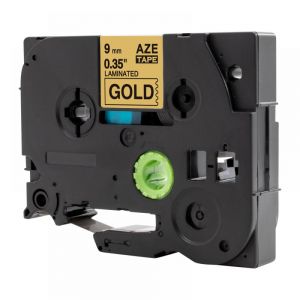Brother TZe-821 9mm (0.375 Inch), Length of 8M, Black on Gold Compatible Label Tape