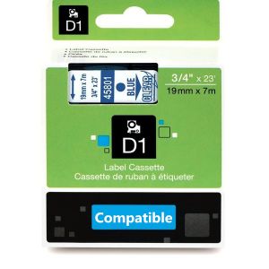 Dymo D1 45801 19mm (0.75 Inch Blue On Clear D1 Label Tape, Compatible