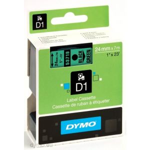 Dymo D1 53719  24mm (1 Inch) Black on Green Polyester Tape, Compatible