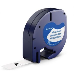 DYMO 91331 LetraTag Label Tape, 12mm (1/2 Inch) by 13' Black on White Plastic,  Compatible