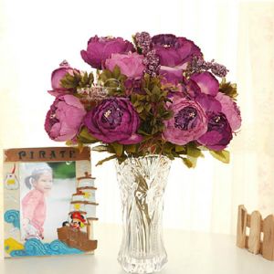 1 Bouquet Fashion Oil Painting Silk Flowers Peony Large Bouquet (Purple ) Artificial Flowers Living Room Decorations
