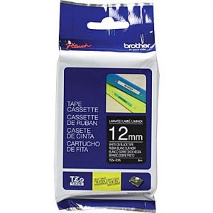 Brother TZe-335 12mm (0.5 Inch), Length of 8M, White on Black Label Tape Original