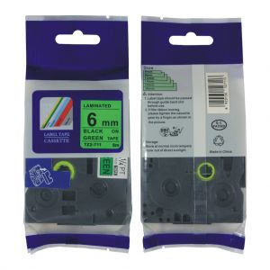 Brother TZe-711 P-touch Label Tape, 6mm (0.25 Inch), Length of 8M,Black on Green, Compatible