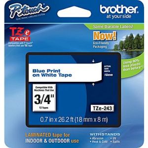 Brother TZe-243 18mm (0.75 Inch), Length of 8M, Blue on White Label Tape Original