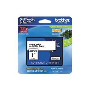 Brother TZe-251 24MM (1 Inch), Length of 8M, Black on White  Label Tape, Original