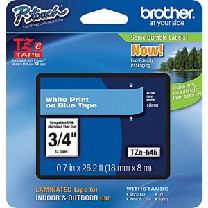 Brother TZe-545 18mm (0.75 Inch), Length of 8M, White on Blue Label Tape Original