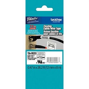 Brother TZe-FX231 12mm (0.5 Inch), Length of 8M, Black on White Label Tape Original