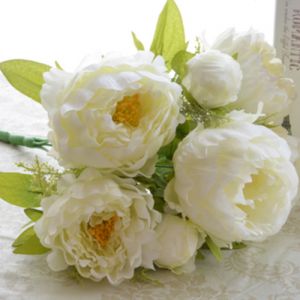 1 Bouquet Fashion Oil Painting Silk Flowers Peony Large Bouquet (White) Artificial Flowers Living Room Decorations