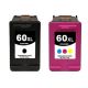 HP 60XL Compatible Ink Cartrigde High Yield Black and Color Combo CC641WN CC644WN 